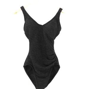 Penbrooke Krinkle Size 8 Black Faux Wrap One-Piece Swimsuit